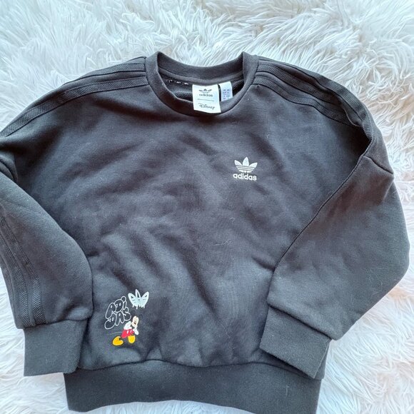 Adidas X Disney Mickey Mouse Kids Sweatshirt Black Size 5T Crewneck Cotton Blend - Picture 4 of 10